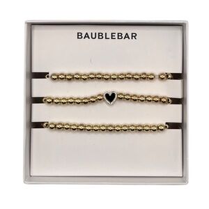Baublebar Pave Black Heart Gold Bead Ball Pisa Stack Stretch Bracelet, Set of 3